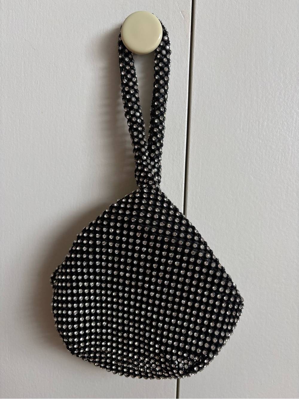 Black Crystal-Embellished Wristlet Bag